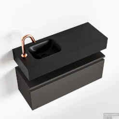 MONDIAZ ANDOR 80cm Toiletmeubel Dark Grey. LEX 80cm Wastafel Urban Links 1 Kraangat