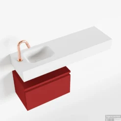 MONDIAZ ANDOR 50cm Toiletmeubel Fire. LEX 100cm Wastafel Talc Links 1 Kraangat