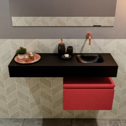 MONDIAZ ANDOR 50cm Toiletmeubel Fire. LEX 100cm Wastafel Urban Rechts Geen Kraangat -Zalig Baden Verkoopwinkel badkamermeubel andor fire model lex vrijhangend urban front 0032