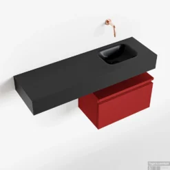 MONDIAZ ANDOR 50cm Toiletmeubel Fire. LEX 100cm Wastafel Urban Rechts Geen Kraangat