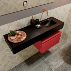 MONDIAZ ANDOR 50cm Toiletmeubel Fire. LEX 100cm Wastafel Urban Rechts Geen Kraangat -Zalig Baden Verkoopwinkel badkamermeubel andor fire model lex vrijhangend urban sidetop 0032