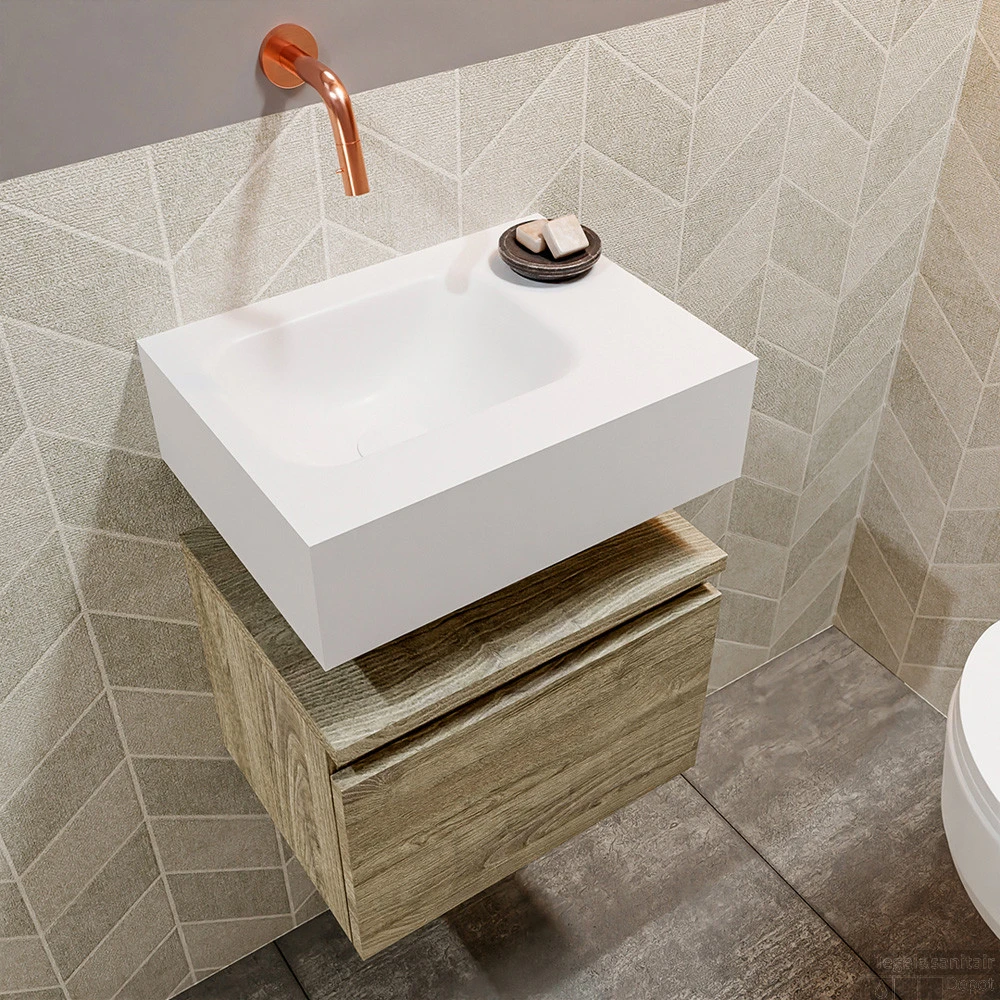 MONDIAZ ANDOR 40cm Toiletmeubel Light Brown Grey. LEX 40cm Wastafel Talc Links Geen Kraangat - Afbeelding 3