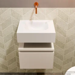 MONDIAZ ANDOR 40cm Toiletmeubel Linen. LEX 40cm Wastafel Talc Midden Geen Kraangat -Zalig Baden Verkoopwinkel badkamermeubel andor linen model lex vrijhangend talc front 0002