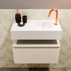 MONDIAZ ANDOR 60cm Toiletmeubel Linen. LEX 60cm Wastafel Talc Rechts 1 Kraangat -Zalig Baden Verkoopwinkel badkamermeubel andor linen model lex vrijhangend talc front 0011