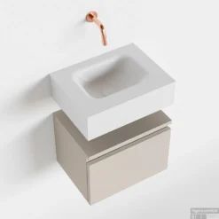 MONDIAZ ANDOR 40cm Toiletmeubel Linen. LEX 40cm Wastafel Talc Midden Geen Kraangat