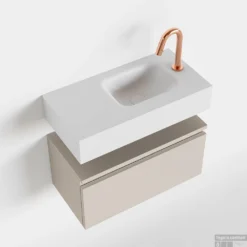 MONDIAZ ANDOR 60cm Toiletmeubel Linen. LEX 60cm Wastafel Talc Rechts 1 Kraangat