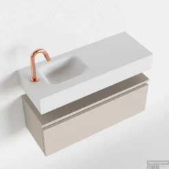 MONDIAZ ANDOR 80cm Toiletmeubel Linen. LEX 80cm Wastafel Talc Links 1 Kraangat