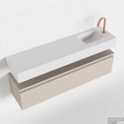 MONDIAZ ANDOR 120cm Toiletmeubel Linen. LEX 120cm Wastafel Talc Rechts 1 Kraangat