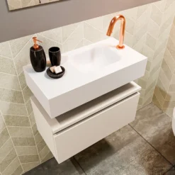 MONDIAZ ANDOR 60cm Toiletmeubel Linen. LEX 60cm Wastafel Talc Rechts 1 Kraangat -Zalig Baden Verkoopwinkel badkamermeubel andor linen model lex vrijhangend talc sidetop 0011