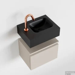 MONDIAZ ANDOR 40cm Toiletmeubel Linen. LEX 40cm Wastafel Urban Rechts 1 Kraangat