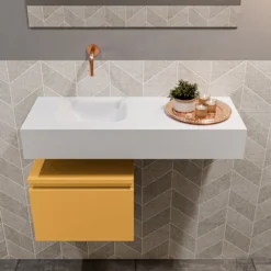 MONDIAZ ANDOR 40cm Toiletmeubel Ocher. LEX 80cm Wastafel Talc Links Geen Kraangat -Zalig Baden Verkoopwinkel badkamermeubel andor ocher model lex vrijhangend talc front 0018