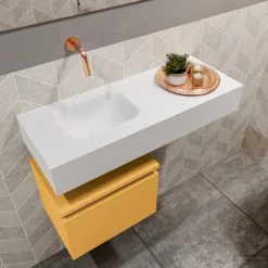 MONDIAZ ANDOR 40cm Toiletmeubel Ocher. LEX 80cm Wastafel Talc Links Geen Kraangat -Zalig Baden Verkoopwinkel badkamermeubel andor ocher model lex vrijhangend talc sidetop 0018