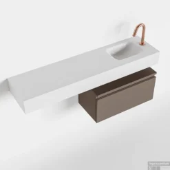 MONDIAZ ANDOR 60cm Toiletmeubel Smoke. LEX 120cm Wastafel Talc Rechts 1 Kraangat