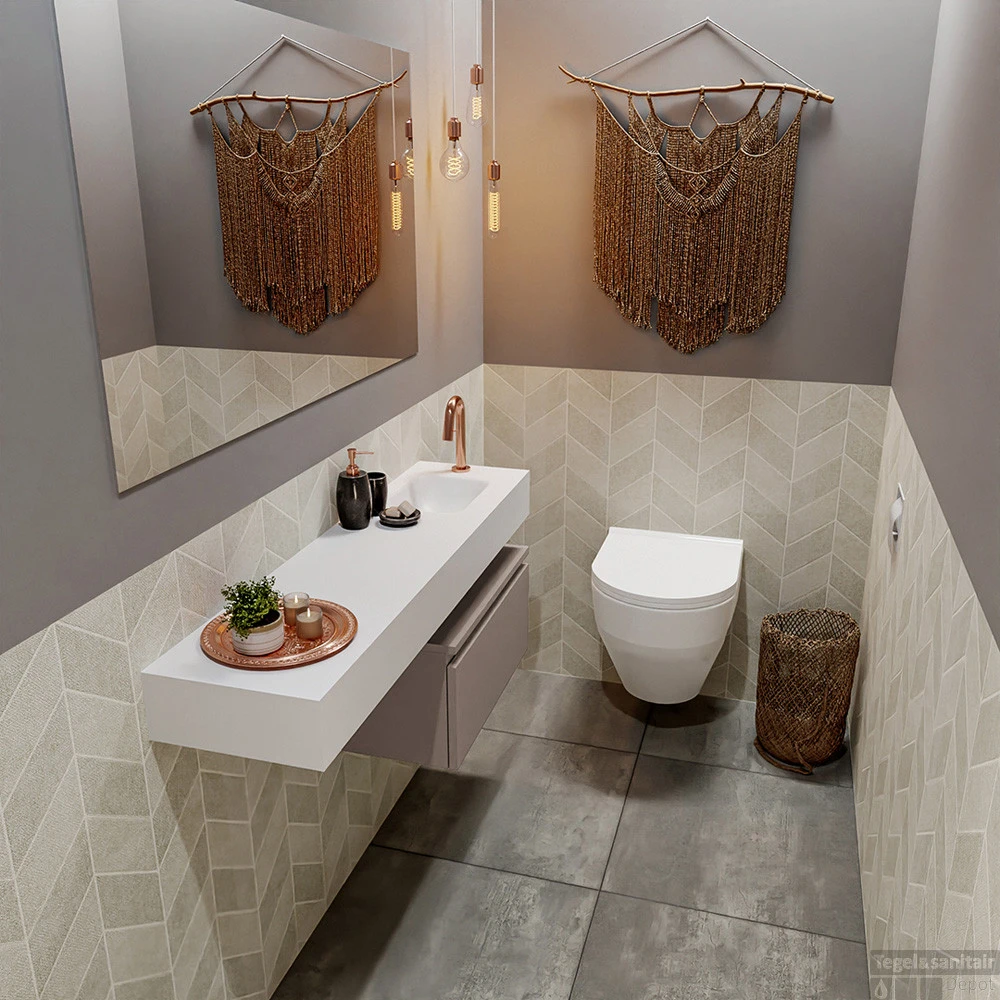 MONDIAZ ANDOR 60cm Toiletmeubel Smoke. LEX 120cm Wastafel Talc Rechts 1 Kraangat 2 MONDIAZ ANDOR 60cm Toiletmeubel Smoke. LEX 120cm Wastafel Talc Rechts 1 Kraangat - Afbeelding 2