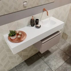 MONDIAZ ANDOR 50cm Toiletmeubel Smoke. LEX 100cm Wastafel Talc Rechts Geen Kraangat -Zalig Baden Verkoopwinkel badkamermeubel andor smoke model lex vrijhangend talc sidetop 0032