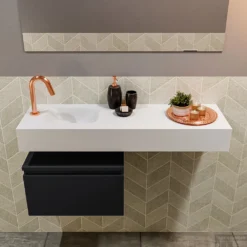 MONDIAZ ANDOR 50cm Toiletmeubel Urban. LEX 100cm Wastafel Talc Links 1 Kraangat 8 MONDIAZ ANDOR 50cm Toiletmeubel Urban. LEX 100cm Wastafel Talc Links 1 Kraangat -Zalig Baden Verkoopwinkel badkamermeubel andor urban model lex vrijhangend talc front 0027