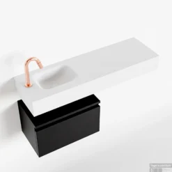 MONDIAZ ANDOR 50cm Toiletmeubel Urban. LEX 100cm Wastafel Talc Links 1 Kraangat