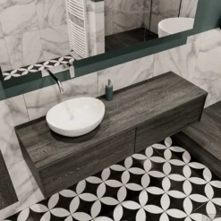 Badkamermeubel BWS Madrid Antraciet 150 Cm Met Topblad En Keramische Waskom Links (2 Lades, 0 Kraangaten) -Zalig Baden Verkoopwinkel badkamermeubel bws madrid washed oak 150 cm met massief topblad waskom links 2lds 0krg detail1