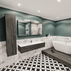 Badkamermeubel BWS Madrid Antraciet 150x45x30 Cm Mat Witte Solid Surface Wastafel Links (2 Lades, 1 Kraangat) -Zalig Baden Verkoopwinkel badkamermeubel bws madrid washed oak 150 mat wit solid surface wastafel links 2lds 1krg detail2