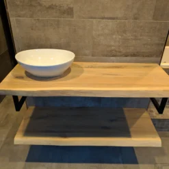 Badkamermeubel BWS Woodstone Twee Bovenbladen Met Boomstamkant 80 Cm (met Beugels En Waskom) -Zalig Baden Verkoopwinkel badkamermeubel bws woodstone twee bovenbladen 1 kom boomstamkant 80 cm detail1