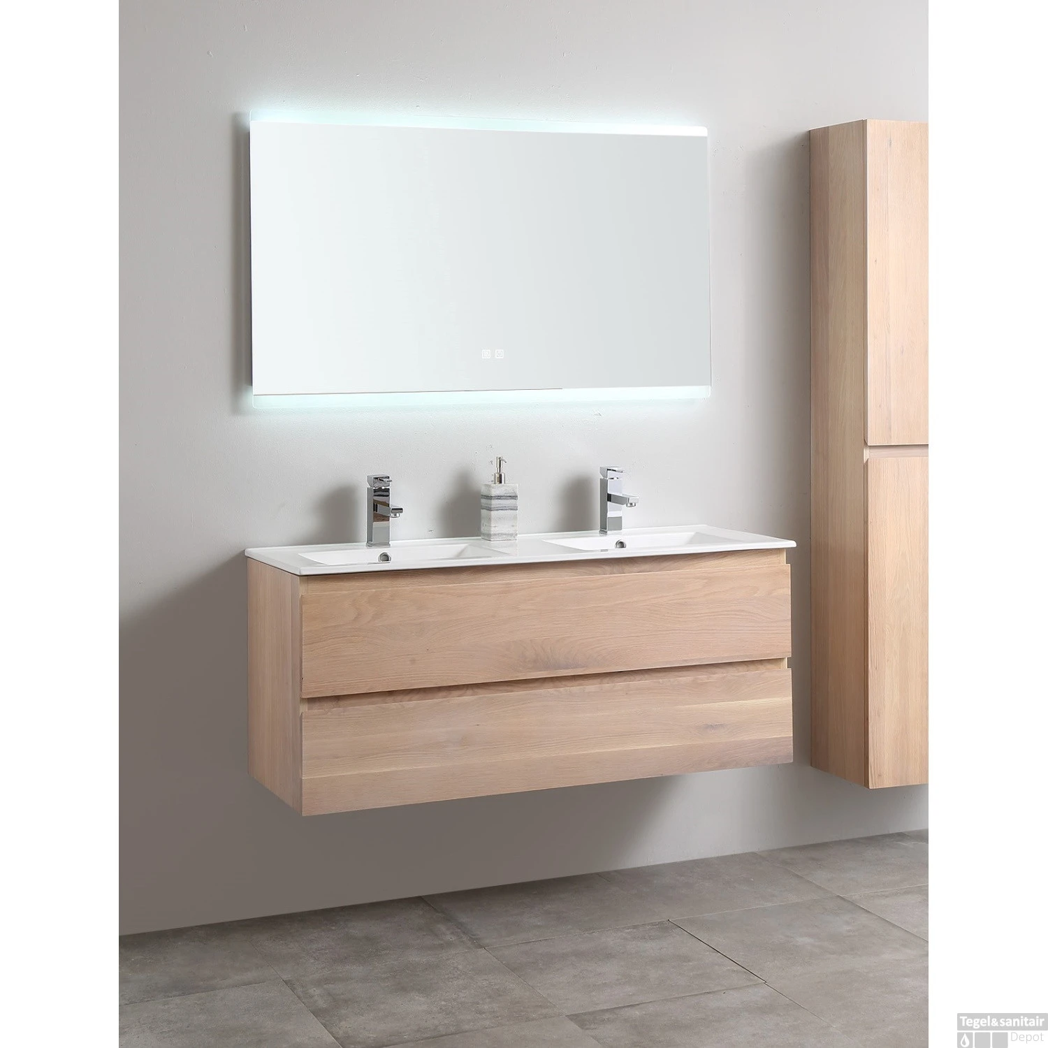 Badkamermeubel Casajoy Boston 120x46x55cm Eiken Met Keramieken Wastafel Wit 1 Badkamermeubel Casajoy Boston 120x46x55cm Eiken Met Keramieken Wastafel Wit