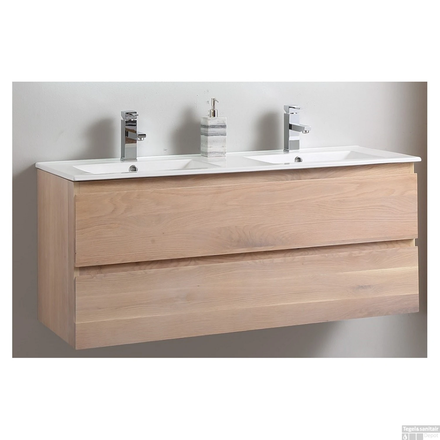 Badkamermeubel Casajoy Boston 120x46x55cm Eiken Met Keramieken Wastafel Wit 2 Badkamermeubel Casajoy Boston 120x46x55cm Eiken Met Keramieken Wastafel Wit - Afbeelding 2