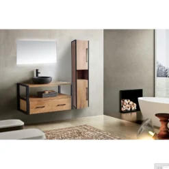 Badkamermeubel Casajoy Detroit 100x50x55cm Eiken Met Zwart RVS Frame