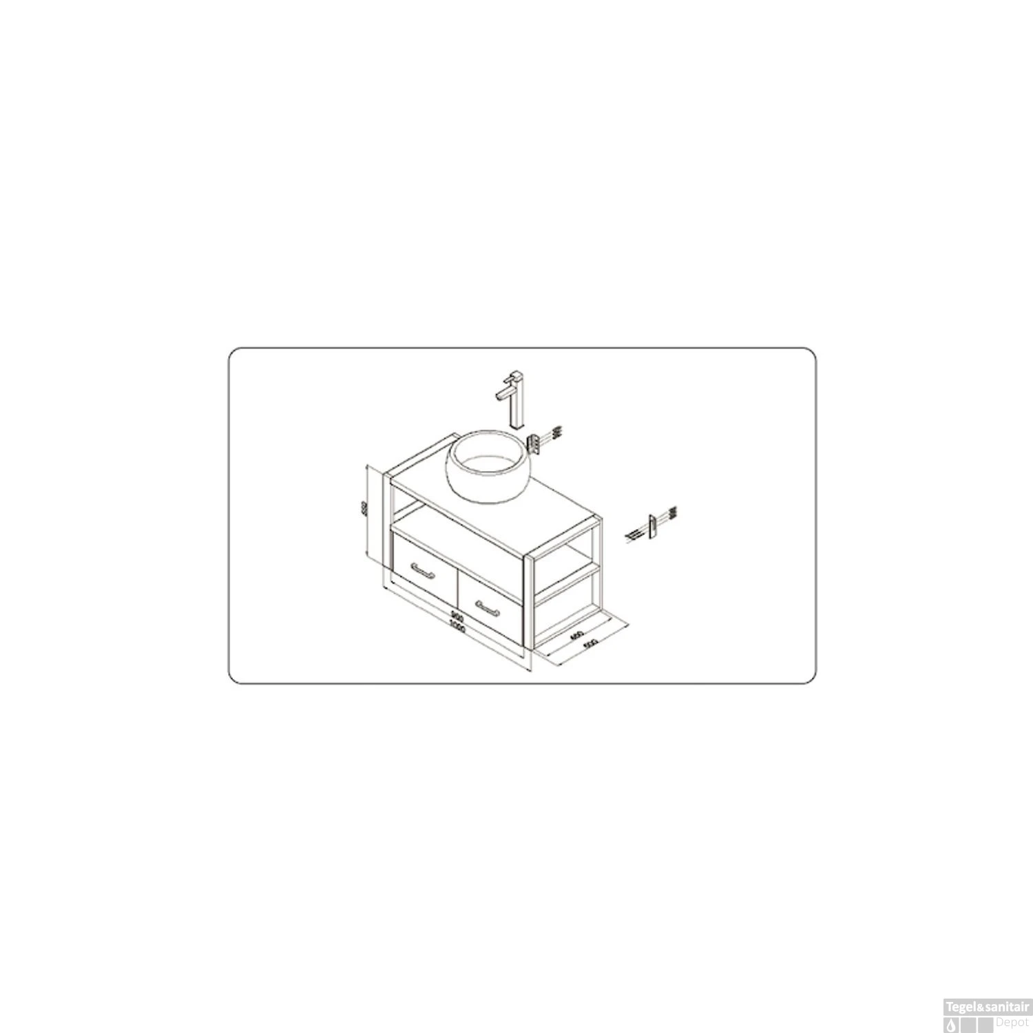 Badkamermeubel Casajoy Detroit 100x50x55cm Eiken Met Zwart RVS Frame 3 Badkamermeubel Casajoy Detroit 100x50x55cm Eiken Met Zwart RVS Frame - Afbeelding 3