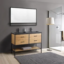 Badkamermeubel Casajoy Miami 120x46x90cm Eiken 4 Lades Met Artificial Stone Wastafel Zwart