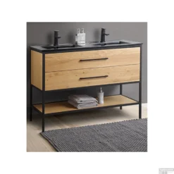 Badkamermeubel Casajoy Miami 120x46x90cm Eiken Met Keramieken Wastafel Zwart -Zalig Baden Verkoopwinkel badkamermeubel casajoy miami 120x46x90cm eiken met keramieken wastafel zwart shop