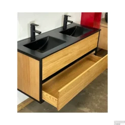 Badkamermeubel Casajoy Wood 120x46x55 Cm Eiken Met Keramieken Wastafel Zwart -Zalig Baden Verkoopwinkel badkamermeubel casajoy wood 120x46x55 cm eiken met keramieken wastafel zwart detail3