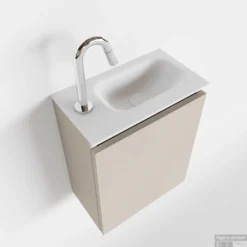 MONDIAZ TURE 40cm Toiletmeubel Linen. EDEN Wastafel Talc Rechts 1 Kraangat