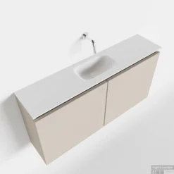 MONDIAZ TURE 100cm Toiletmeubel Linen. EDEN Wastafel Talc Midden Geen Kraangat