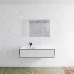 Badkamermeubelset Mondiaz LAGOM 120 Cm Linkse Wastafel Solid Surface Met 1 Kraangat Mat Zwart (1 Lade)