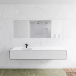 Badkamermeubelset Mondiaz LAGOM 190 Cm Linkse Wastafel Solid Surface Met 1 Kraangat Mat Zwart (2 Laden)