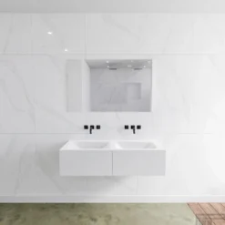 Badkamermeubelset Mondiaz LAGOM 120 Cm Dubbele Waskom Solid Surface Zonder Kraangaten Mat Wit (2 Laden)