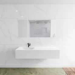 Badkamermeubelset Mondiaz LAGOM 150 Cm Linkse Waskom Solid Met 1 Kraangat Mat Wit (1 Lade)