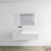 Badkamermeubelset Mondiaz LAGOM 130 Cm Met Topblad Linkse Wastafel Solid Surface Opzetkom Binx Zonder Kraangaten Mat Wit (2 Laden)