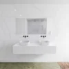 Badkamermeubelset Mondiaz LAGOM 160 Cm Met Topblad Dubbele Wastafel Solid Surface Opzetkom Binx Zonder Kraangaten Mat Wit (2 Laden)