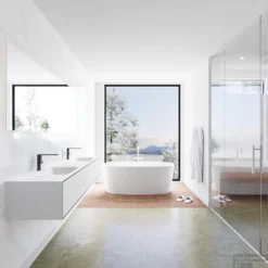 Badkamermeubelset Mondiaz LAGOM 200 Cm Dubbele Wastafel Solid Surface Met 2 Kraangaten Mat Zwart (2 Laden) -Zalig Baden Verkoopwinkel badkamermeubel met solid surface wastafel model lagom side 00114