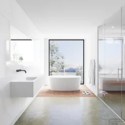 Badkamermeubelset Mondiaz LAGOM 150 Cm Linkse Waskom Solid Surface Zonder Kraangaten Mat Wit (2 Laden) -Zalig Baden Verkoopwinkel badkamermeubel met solid surface wastafel model lagom side white 00085