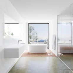 Badkamermeubelset Mondiaz LAGOM 170 Cm Rechtse Waskom Solid Surface Met 1 Kraangat Mat Wit (2 Laden) -Zalig Baden Verkoopwinkel badkamermeubel met solid surface wastafel model lagom side white 00095