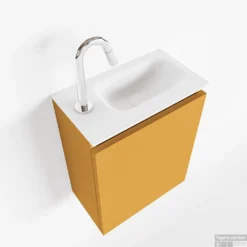 MONDIAZ TURE 40cm Toiletmeubel Ocher. EDEN Wastafel Talc Rechts 1 Kraangat