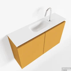 MONDIAZ TURE 80cm Toiletmeubel Ocher. EDEN Wastafel Talc Midden 1 Kraangat