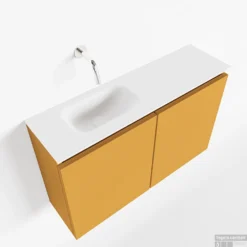 MONDIAZ TURE 80cm Toiletmeubel Ocher. EDEN Wastafel Talc Links Geen Kraangat