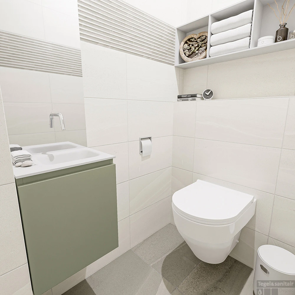 MONDIAZ OLAN 40cm Toiletmeubel Army. LEX Wastafel Talc Rechts Geen Kraangat 2 MONDIAZ OLAN 40cm Toiletmeubel Army. LEX Wastafel Talc Rechts Geen Kraangat - Afbeelding 2