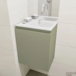 MONDIAZ OLAN 40cm Toiletmeubel Army. LEX Wastafel Talc Rechts Geen Kraangat 8 MONDIAZ OLAN 40cm Toiletmeubel Army. LEX Wastafel Talc Rechts Geen Kraangat -Zalig Baden Verkoopwinkel badkamermeubel olan army model lex talc mid 0004