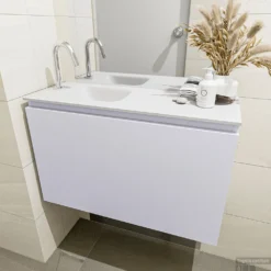 MONDIAZ OLAN 80cm Toiletmeubel Cale. LEX Wastafel Talc Links 1 Kraangat 8 MONDIAZ OLAN 80cm Toiletmeubel Cale. LEX Wastafel Talc Links 1 Kraangat -Zalig Baden Verkoopwinkel badkamermeubel olan cale model lex talc mid 0015