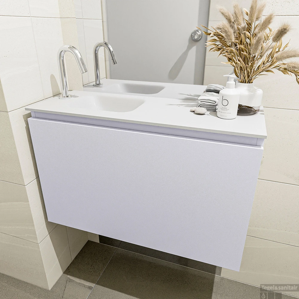 MONDIAZ OLAN 80cm Toiletmeubel Cale. LEX Wastafel Talc Links 1 Kraangat 4 MONDIAZ OLAN 80cm Toiletmeubel Cale. LEX Wastafel Talc Links 1 Kraangat - Afbeelding 4