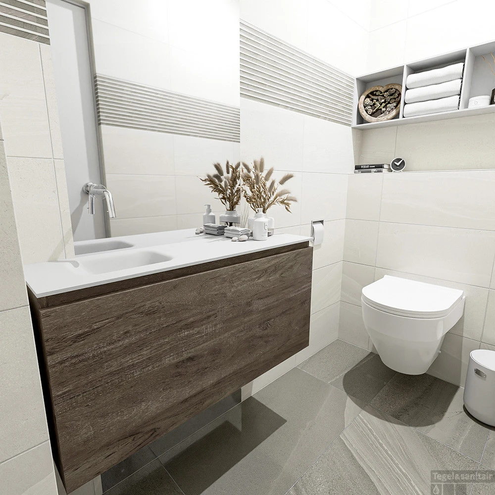 MONDIAZ OLAN 100cm Toiletmeubel Dark Brown. LEX Wastafel Talc Links Geen Kraangat 2 MONDIAZ OLAN 100cm Toiletmeubel Dark Brown. LEX Wastafel Talc Links Geen Kraangat - Afbeelding 2